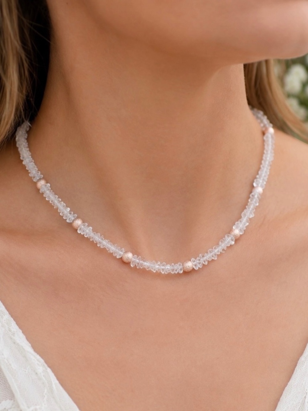 New Handcrafted Natural Herkimer Diamond Necklace – 14K Rose Gold Filled